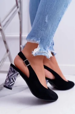 Best Buty Sergio Leone Czółenka Damskie Na Słupku Galanterki Sergio Leone SK788 Czarne Lati