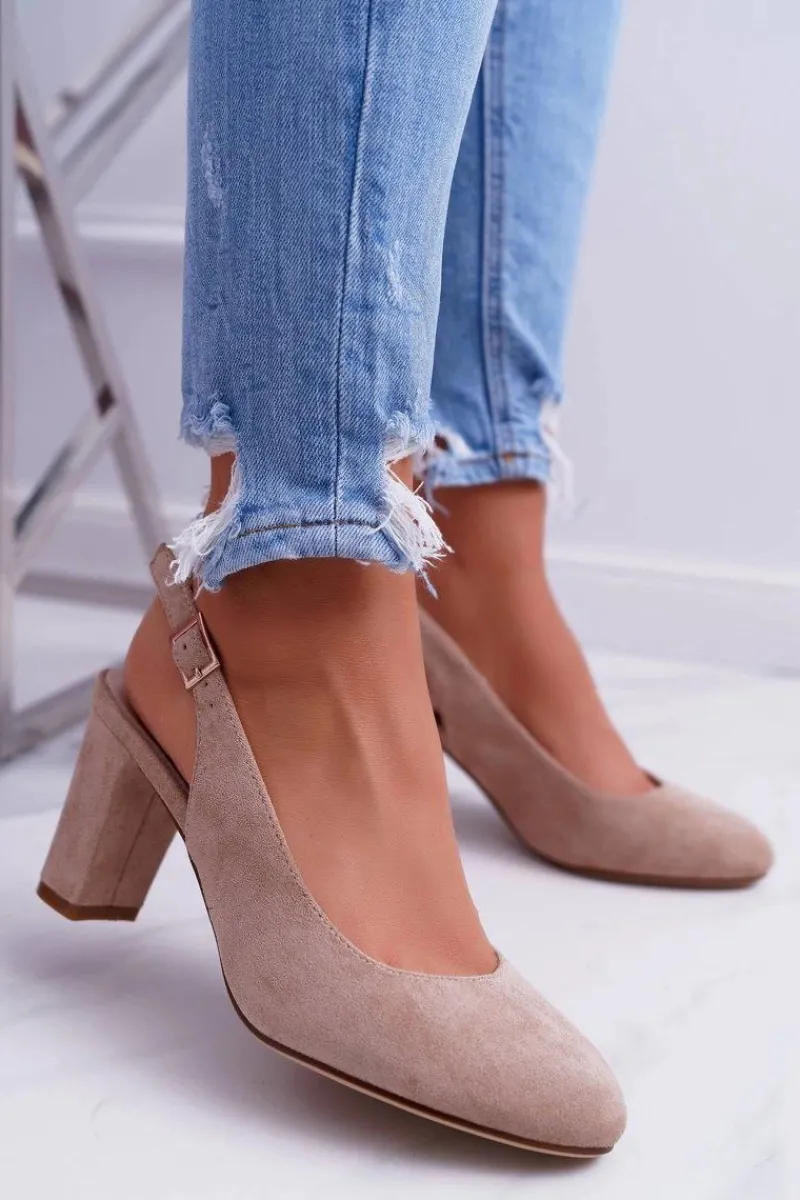 New Czółenka Damskie Na Słupku Galanterki Sergio Leone SK788 Beżowe Lati Damskie Czółenka Zamszowe|Czółenka Na Słupku