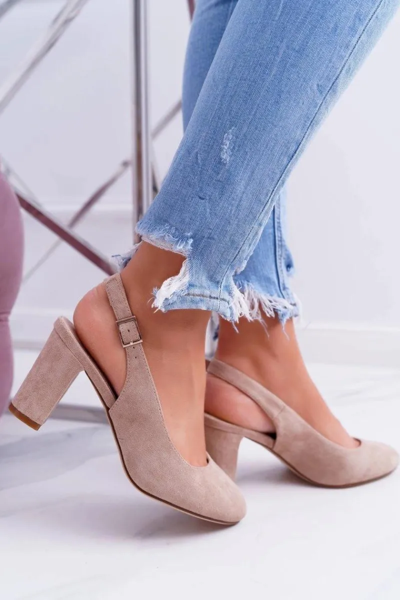 New Czółenka Damskie Na Słupku Galanterki Sergio Leone SK788 Beżowe Lati Damskie Czółenka Zamszowe|Czółenka Na Słupku