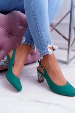 Sale Buty Sergio Leone Czółenka Damskie Na Słupku Galanterki Sergio Leone SK788 Zielone Lati