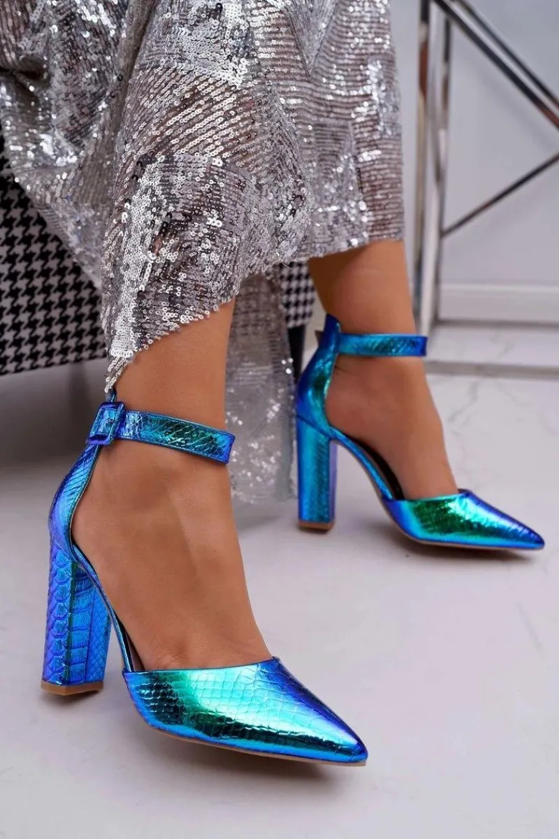 Czółenka Damskie Na Słupku Opalizujące Niebieskie Magnetic Damskie Czółenka Na Słupku