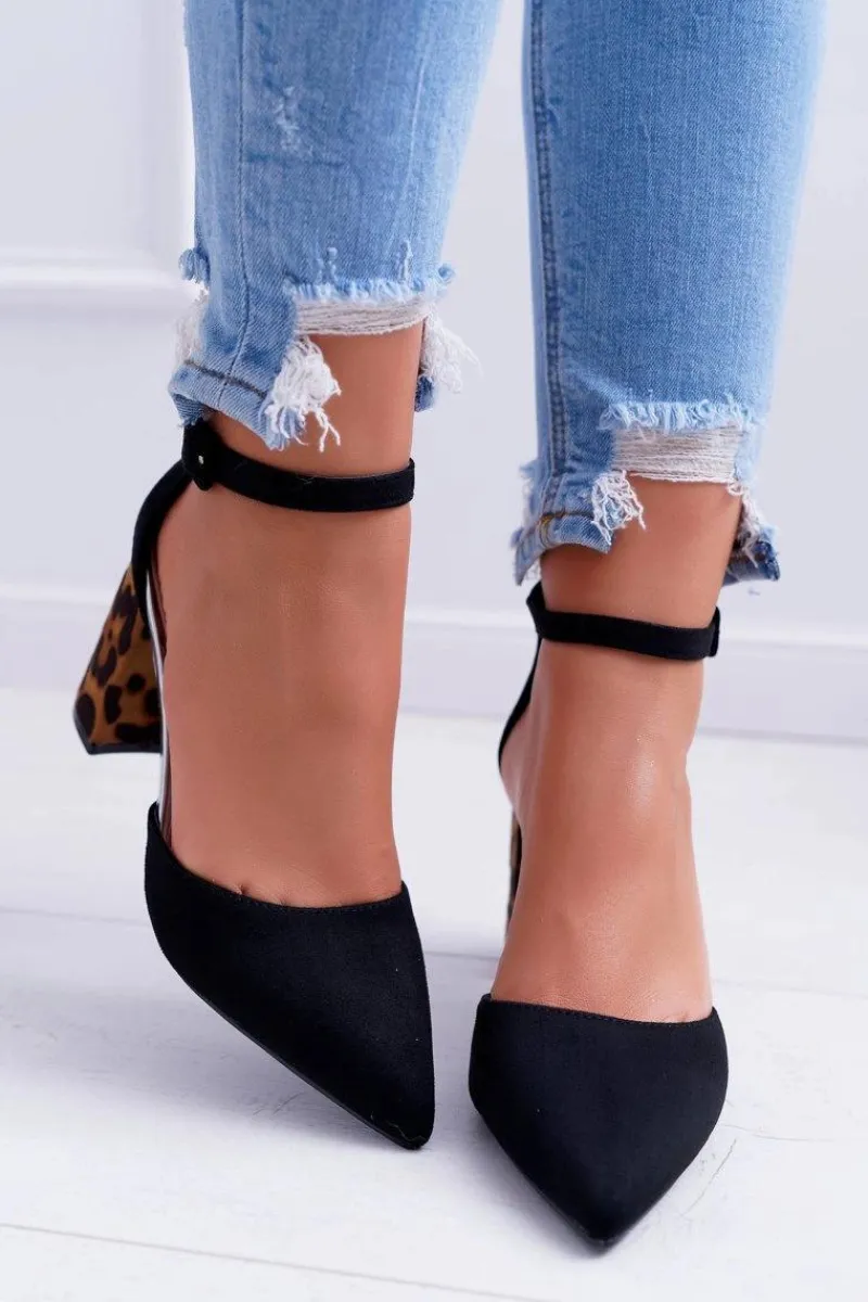 New Boto Czółenka Damskie Na Słupku Panterki Czarne Ferri