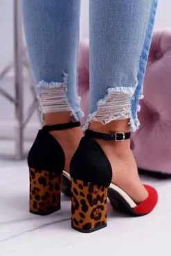 Czółenka Zamszowe|Czółenka Na Słupku>Boto Czółenka Damskie Na Słupku Panterki Czerwone Ferri