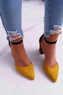 Czółenka Zamszowe|Czółenka Na Słupku>Boto Czółenka Damskie Na Słupku Panterki Żółte Ferri