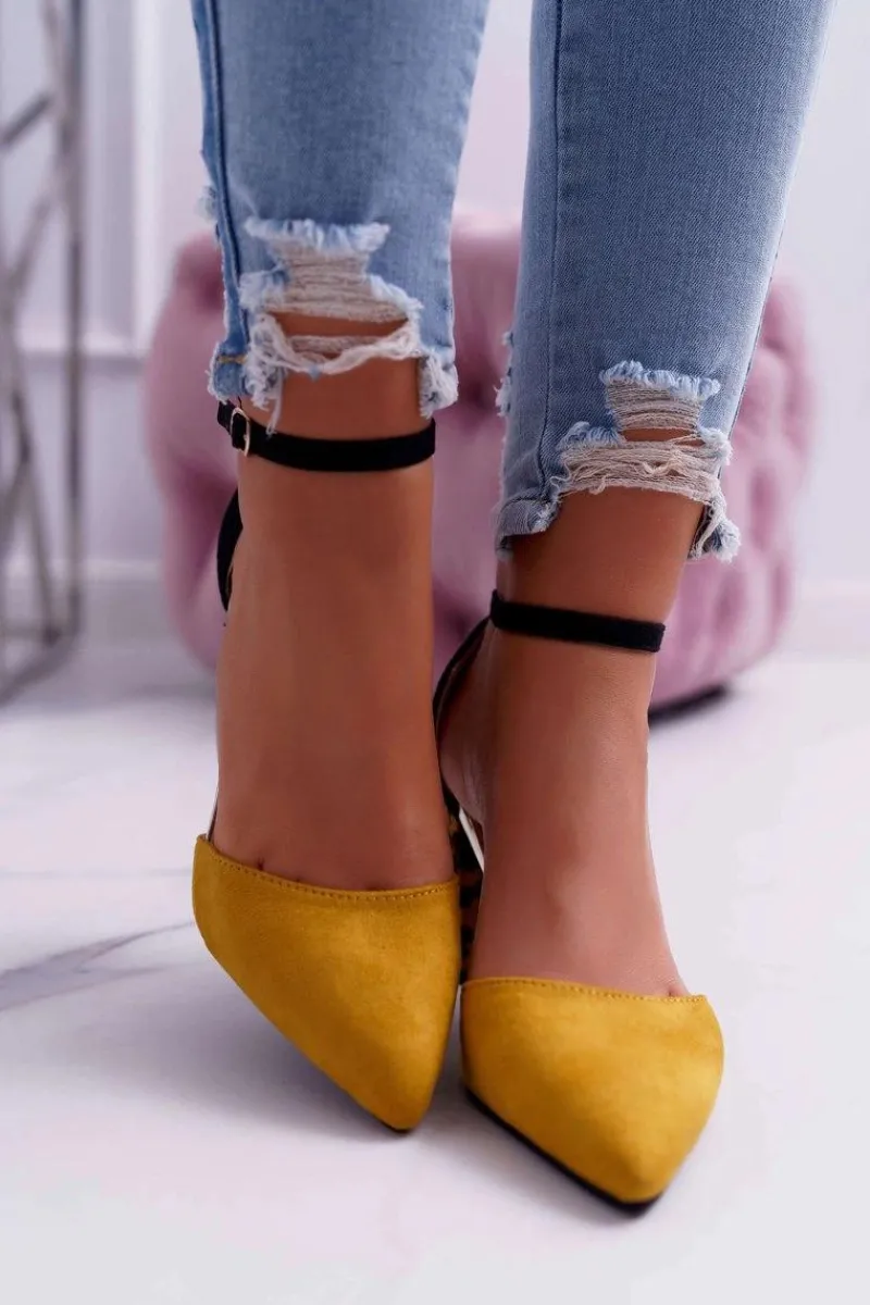 Czółenka Zamszowe|Czółenka Na Słupku>Boto Czółenka Damskie Na Słupku Panterki Żółte Ferri