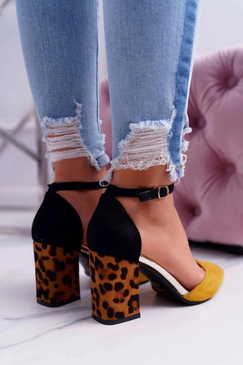 Czółenka Zamszowe|Czółenka Na Słupku>Boto Czółenka Damskie Na Słupku Panterki Żółte Ferri