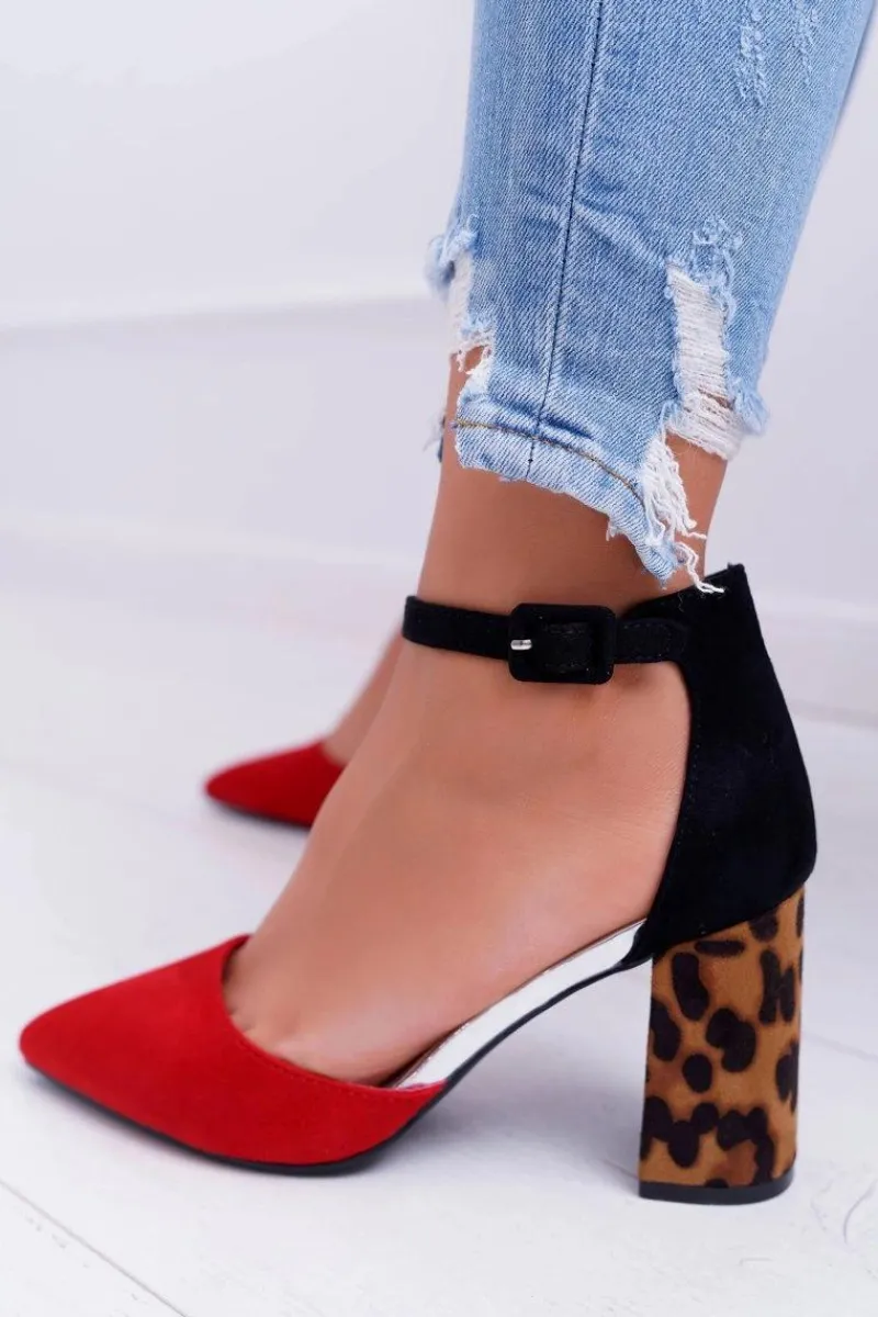 Czółenka Zamszowe|Czółenka Na Słupku>Boto Czółenka Damskie Na Słupku Panterki Czerwone Ferri