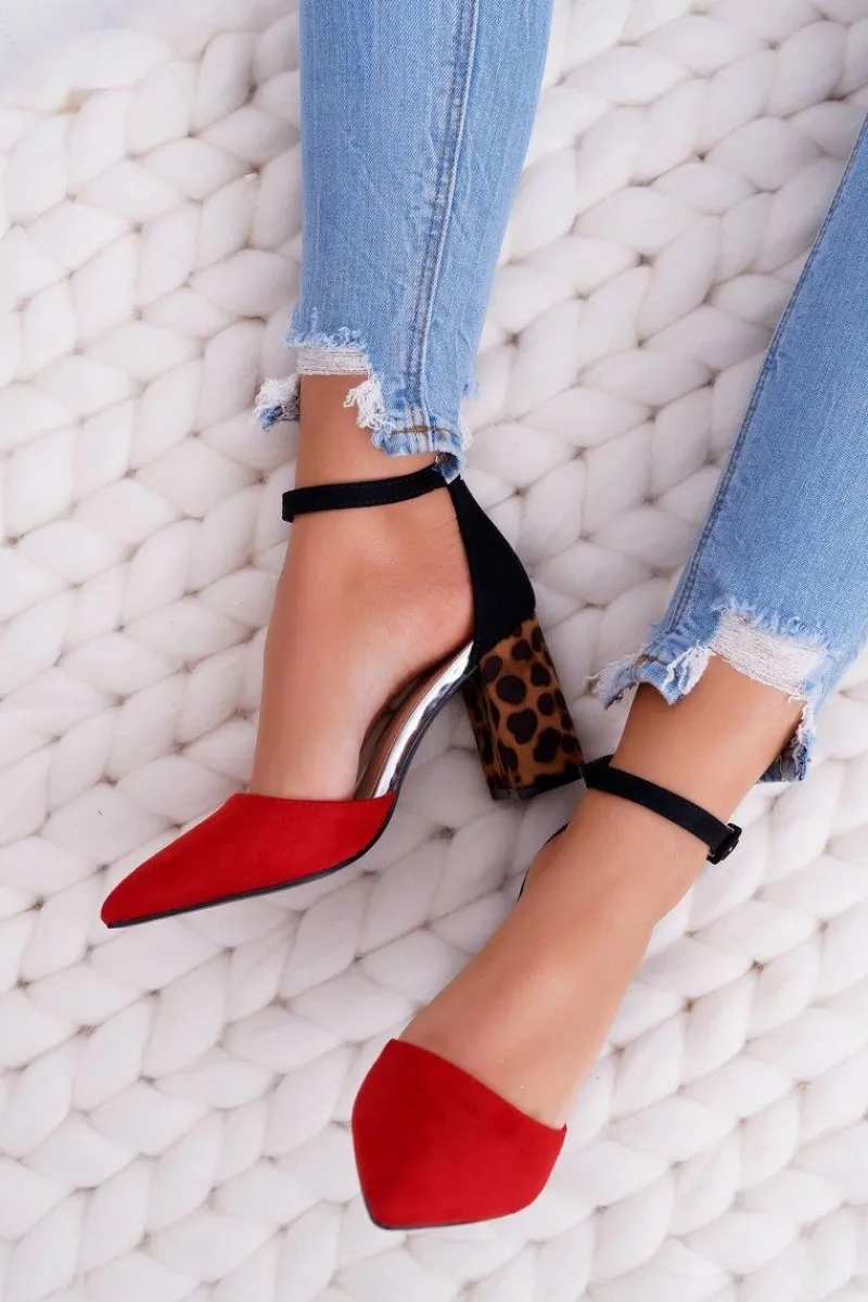 Czółenka Zamszowe|Czółenka Na Słupku>Boto Czółenka Damskie Na Słupku Panterki Czerwone Ferri