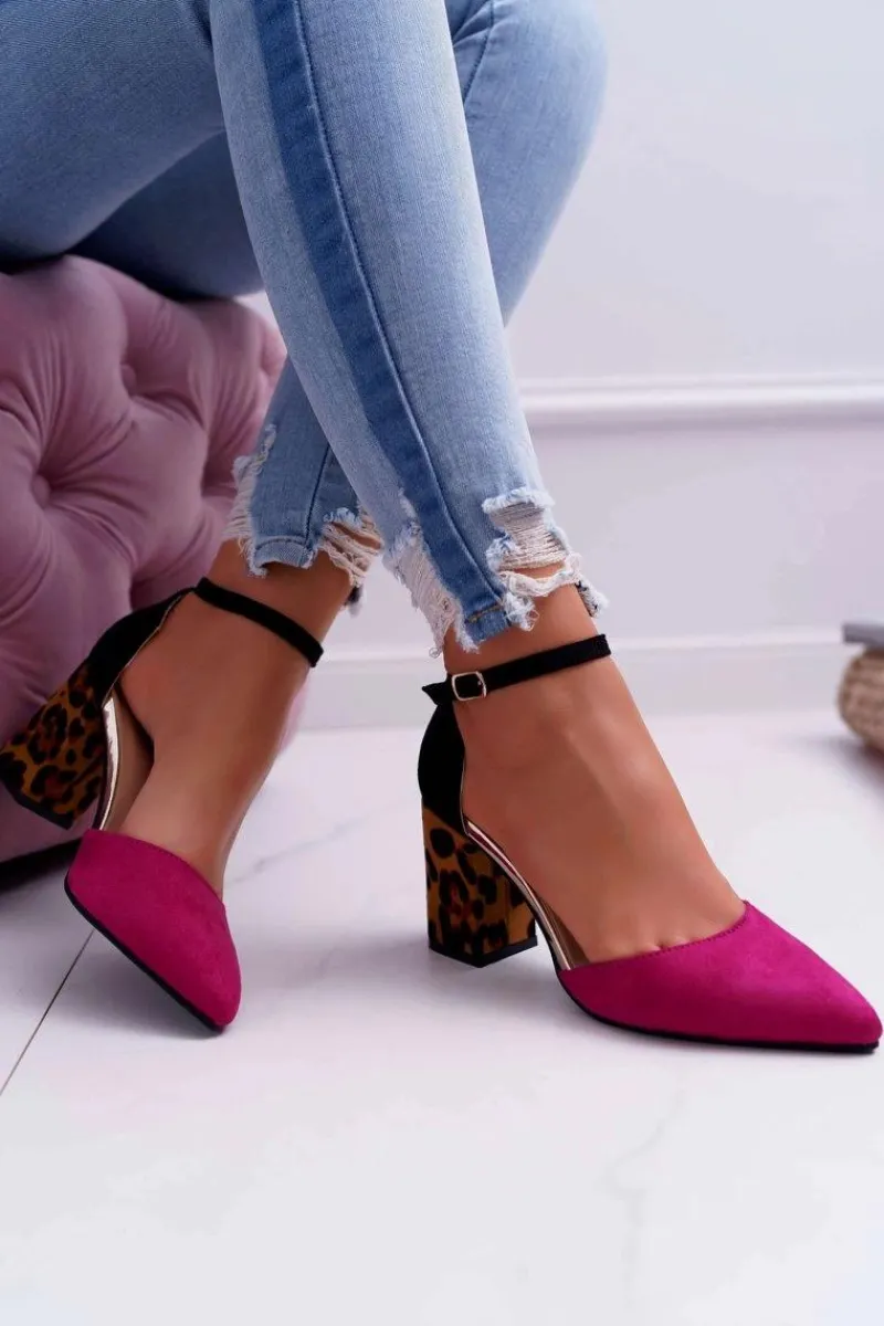 Best Boto Czółenka Damskie Na Słupku Panterki Fuksja Ferri