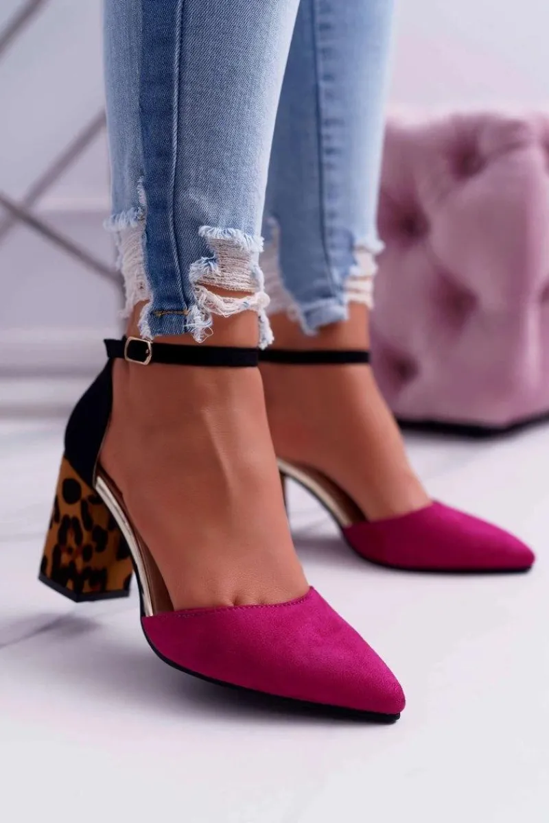 Best Boto Czółenka Damskie Na Słupku Panterki Fuksja Ferri