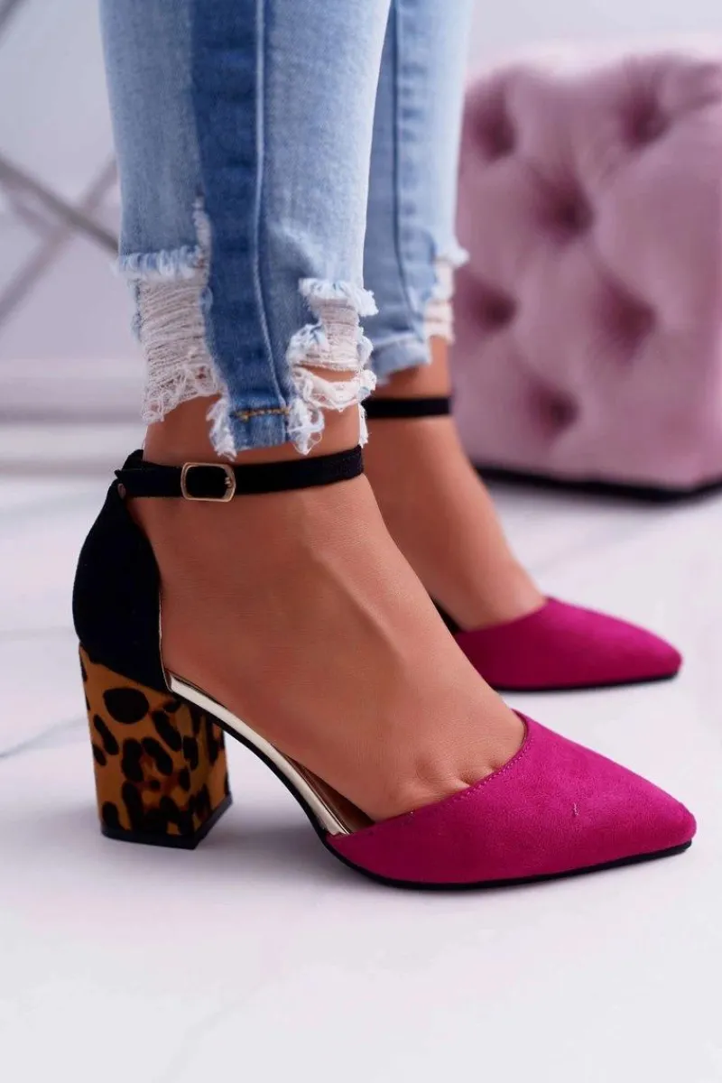 Best Boto Czółenka Damskie Na Słupku Panterki Fuksja Ferri