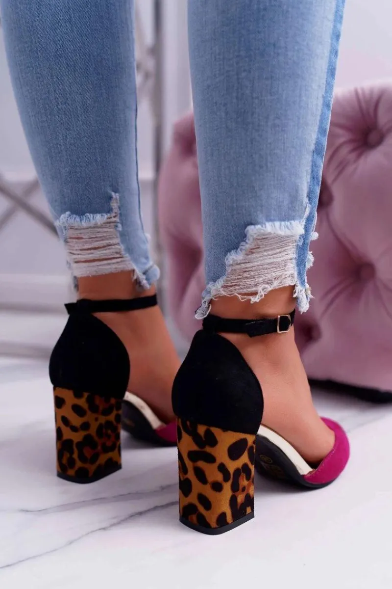 Best Boto Czółenka Damskie Na Słupku Panterki Fuksja Ferri