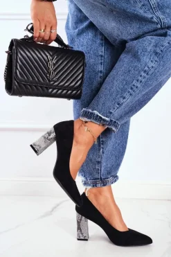 Clearance Czółenka Damskie Na Słupku Sergio Leone Czarne PB216 Damskie Czółenka Zamszowe|Czółenka Na Słupku