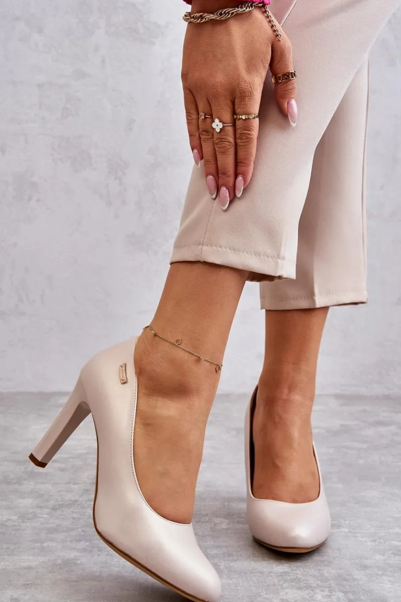 Buty Sergio Leone Czółenka Damskie Na Słupku Sergio Leone Jasnobeżowe Perła Campbell