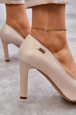 Buty Sergio Leone Czółenka Damskie Na Słupku Sergio Leone Jasnobeżowe Perła Campbell