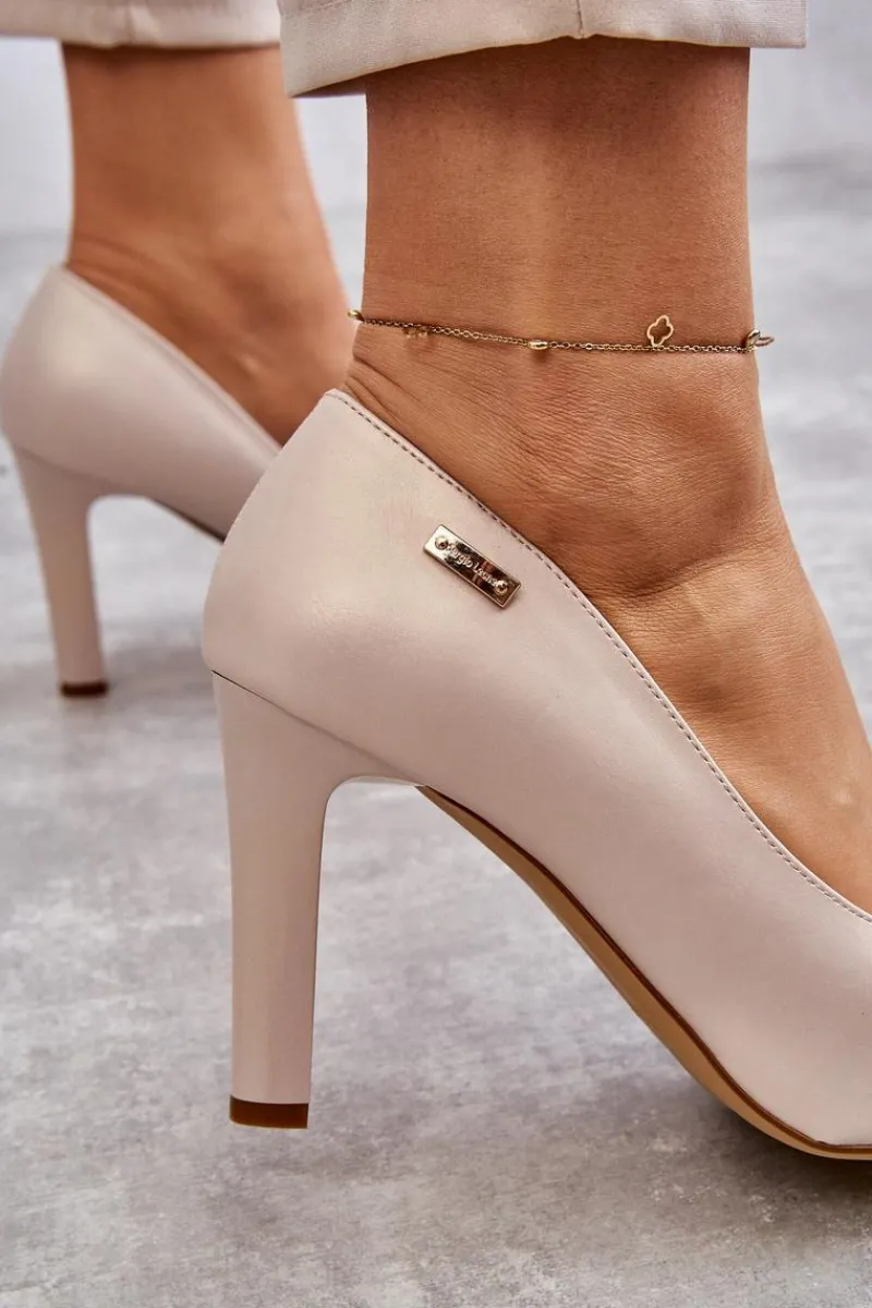 Buty Sergio Leone Czółenka Damskie Na Słupku Sergio Leone Jasnobeżowe Perła Campbell