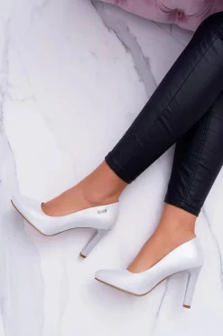 Czółenka Na Słupku|Czółenka Klasyczne>Buty Sergio Leone Czółenka Damskie Na Słupku Sergio Leone 1457 Srebrne Campbell