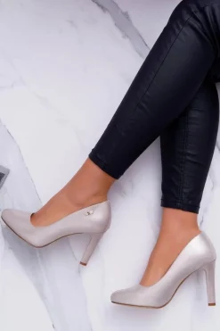 New Czółenka Damskie Na Słupku Sergio Leone 1457 Złote Campbell Damskie Czółenka Na Słupku|Czółenka Klasyczne