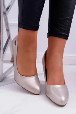 New Czółenka Damskie Na Słupku Sergio Leone 1457 Złote Campbell Damskie Czółenka Na Słupku|Czółenka Klasyczne