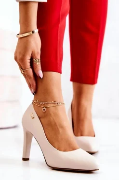 Czółenka Na Słupku|Czółenka Klasyczne>Buty Sergio Leone Czółenka Damskie Na Słupku Sergio Leone Jasnobeżowe Campbell