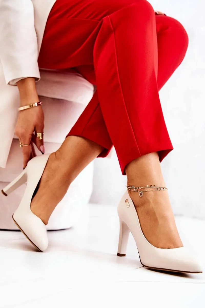 Czółenka Na Słupku|Czółenka Klasyczne>Buty Sergio Leone Czółenka Damskie Na Słupku Sergio Leone Jasnobeżowe Campbell