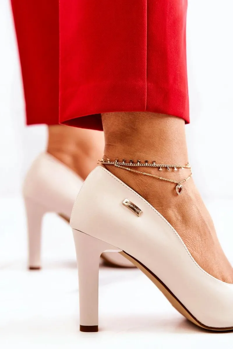 Czółenka Na Słupku|Czółenka Klasyczne>Buty Sergio Leone Czółenka Damskie Na Słupku Sergio Leone Jasnobeżowe Campbell