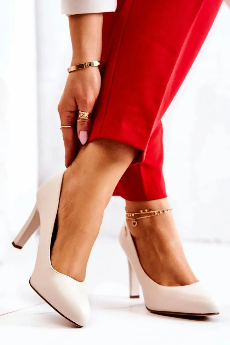 Czółenka Na Słupku|Czółenka Klasyczne>Buty Sergio Leone Czółenka Damskie Na Słupku Sergio Leone Jasnobeżowe Campbell