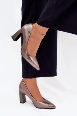 Czółenka Na Słupku|Czółenka Klasyczne>Buty damskie Vinceza Czółenka Damskie Na Słupku Vinceza 62252 Grafitowe Srebrny