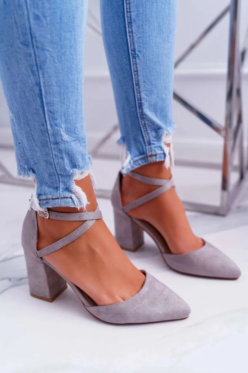 Discount Czółenka Damskie Na Słupku W Szpic Szary Cosmo Damskie Czółenka Zamszowe|Czółenka Na Słupku