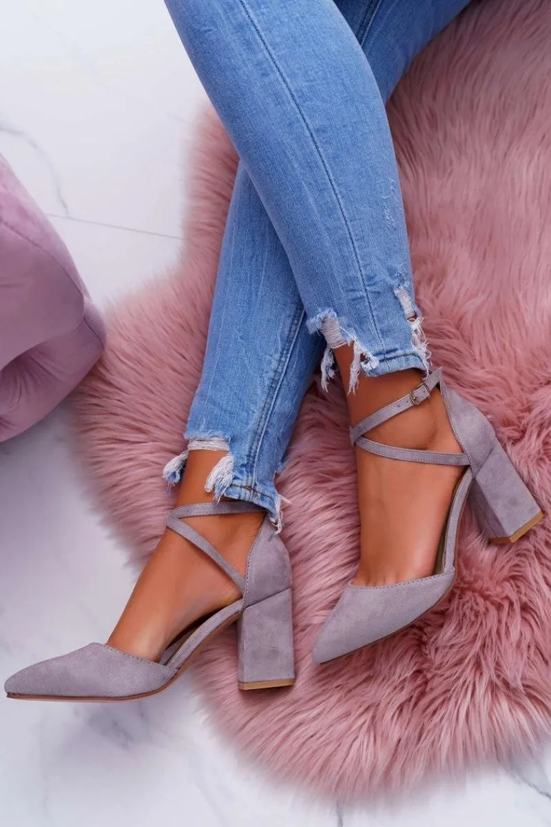 Discount Czółenka Damskie Na Słupku W Szpic Szary Cosmo Damskie Czółenka Zamszowe|Czółenka Na Słupku