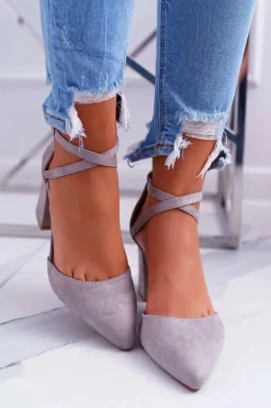 Discount Czółenka Damskie Na Słupku W Szpic Szary Cosmo Damskie Czółenka Zamszowe|Czółenka Na Słupku