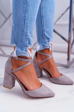 Discount Czółenka Damskie Na Słupku W Szpic Szary Cosmo Damskie Czółenka Zamszowe|Czółenka Na Słupku