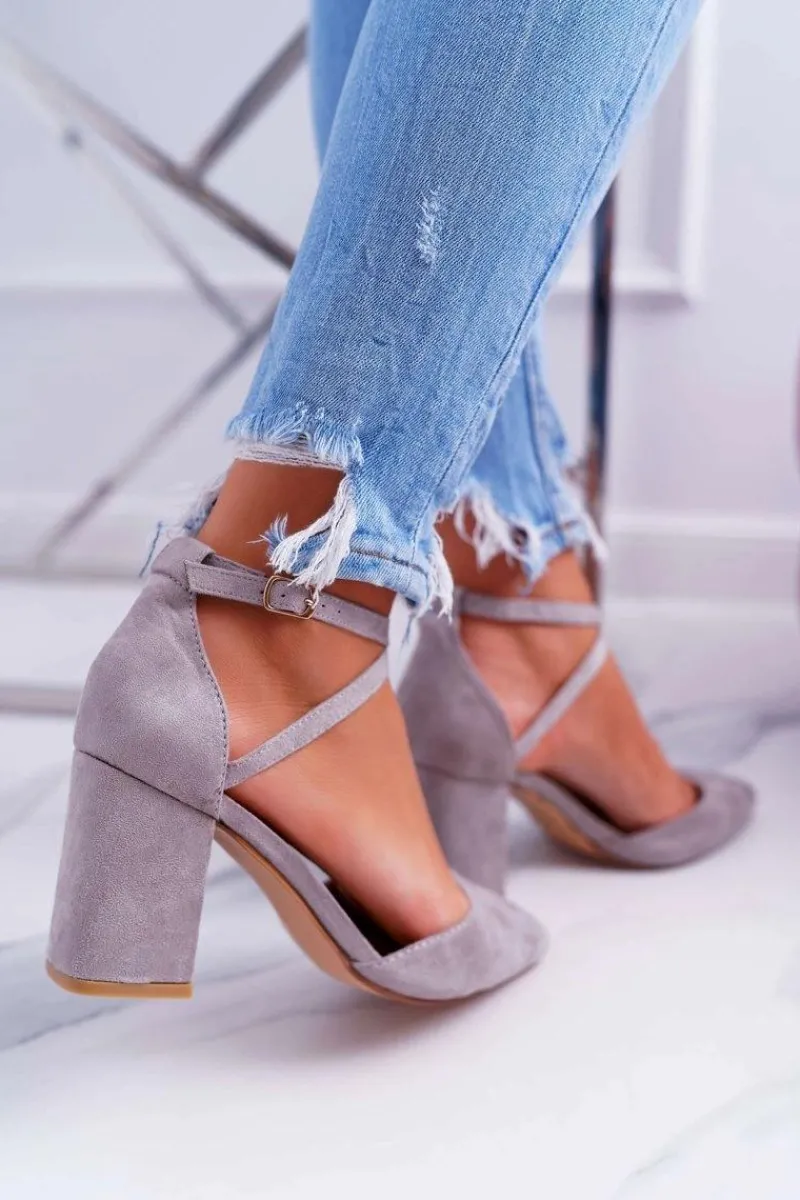 Discount Czółenka Damskie Na Słupku W Szpic Szary Cosmo Damskie Czółenka Zamszowe|Czółenka Na Słupku