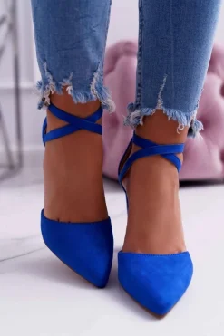 Czółenka Damskie Na Słupku W Szpic Niebieskie High Traffic Damskie Czółenka Zamszowe|Czółenka Na Słupku