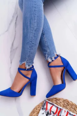 Czółenka Damskie Na Słupku W Szpic Niebieskie High Traffic Damskie Czółenka Zamszowe|Czółenka Na Słupku