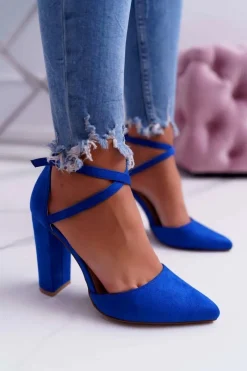 Czółenka Damskie Na Słupku W Szpic Niebieskie High Traffic Damskie Czółenka Zamszowe|Czółenka Na Słupku