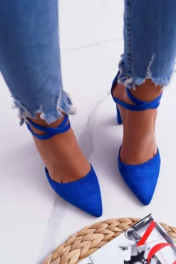 Czółenka Damskie Na Słupku W Szpic Niebieskie High Traffic Damskie Czółenka Zamszowe|Czółenka Na Słupku