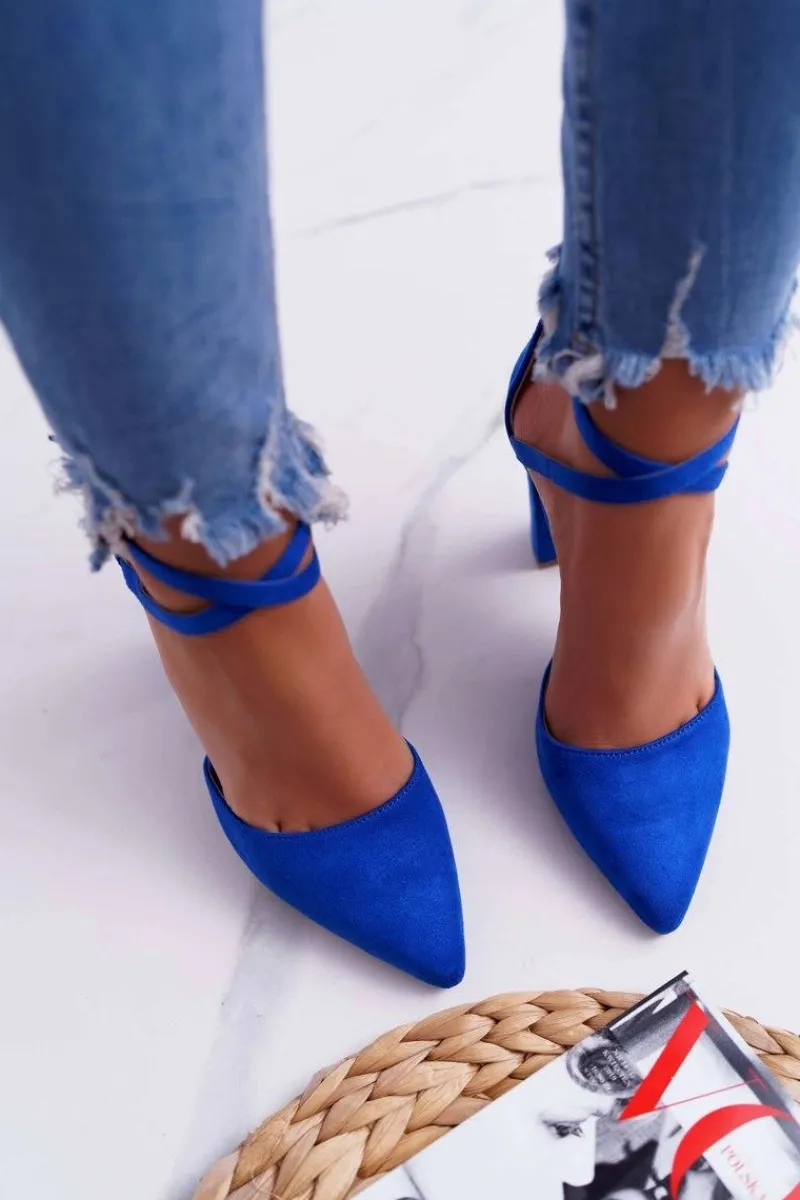 Czółenka Damskie Na Słupku W Szpic Niebieskie High Traffic Damskie Czółenka Zamszowe|Czółenka Na Słupku