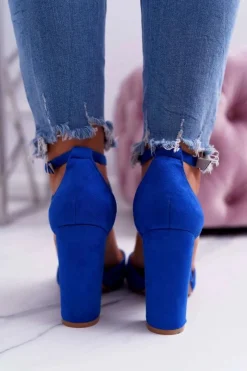 Czółenka Damskie Na Słupku W Szpic Niebieskie High Traffic Damskie Czółenka Zamszowe|Czółenka Na Słupku