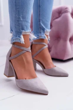 Czółenka Zamszowe|Czółenka Na Słupku>Boto Czółenka Damskie Na Słupku W Szpic Szare Traffic