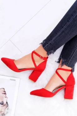 Sale Boto Czółenka Damskie Na Słupku W Szpic Czerwone Traffic