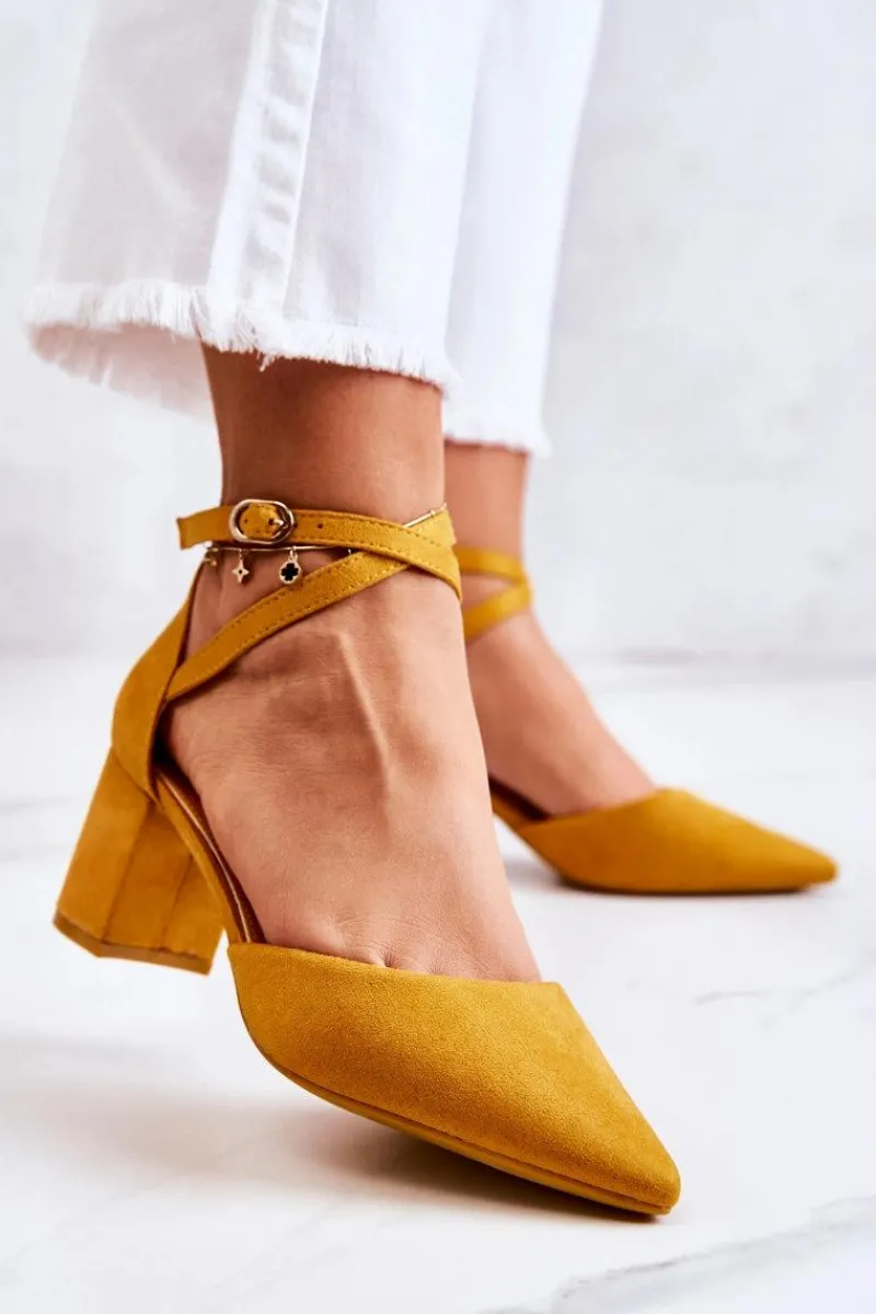 Best Boto Czółenka Damskie Na Słupku W Szpic Żółte Cosmo