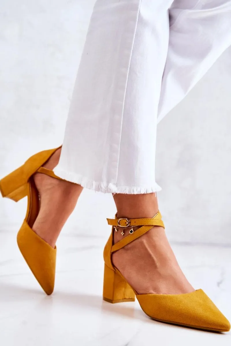 Best Boto Czółenka Damskie Na Słupku W Szpic Żółte Cosmo