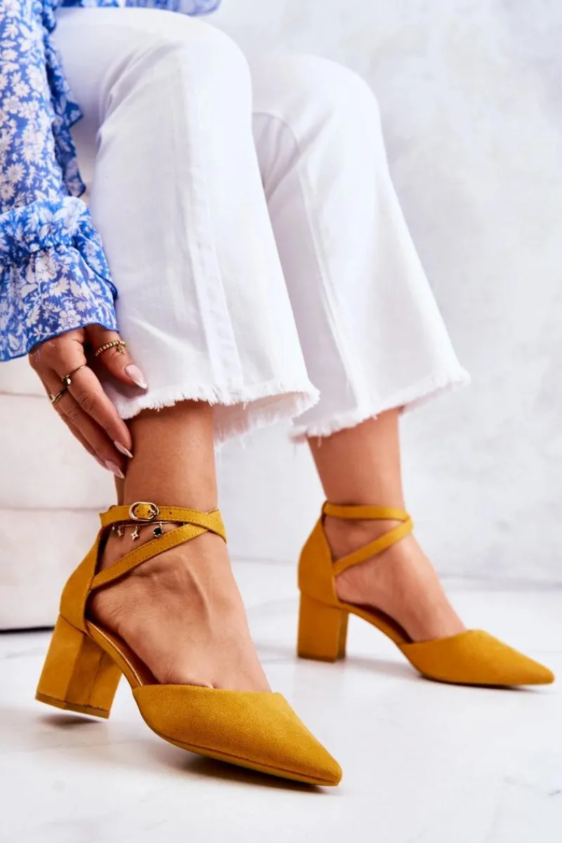 Best Boto Czółenka Damskie Na Słupku W Szpic Żółte Cosmo