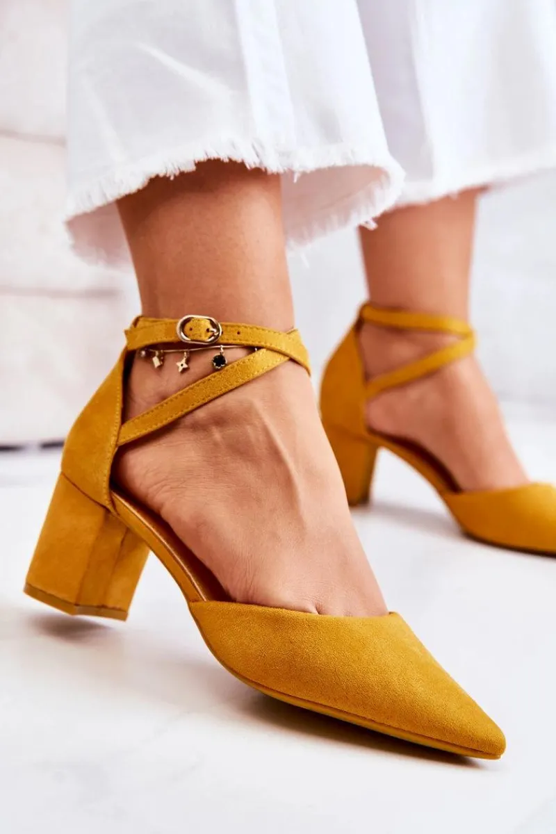 Best Boto Czółenka Damskie Na Słupku W Szpic Żółte Cosmo