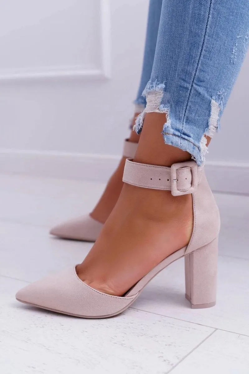 Best Czółenka Damskie Na Słupku W Szpic Beżowe Domine Damskie Czółenka Zamszowe|Czółenka Na Słupku