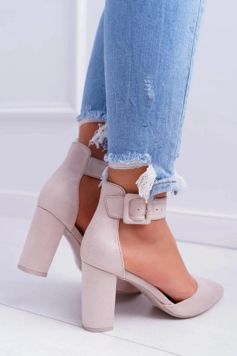 Best Czółenka Damskie Na Słupku W Szpic Beżowe Domine Damskie Czółenka Zamszowe|Czółenka Na Słupku