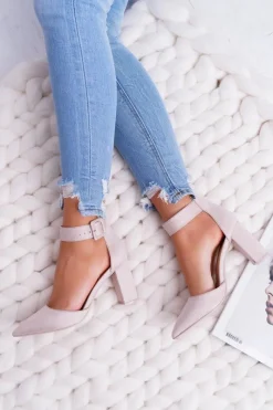 Best Czółenka Damskie Na Słupku W Szpic Beżowe Domine Damskie Czółenka Zamszowe|Czółenka Na Słupku