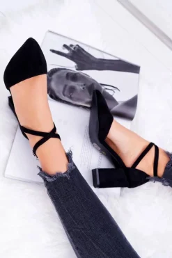 Clearance Czółenka Damskie Na Słupku W Szpic Czarne Cosmo Damskie Czółenka Zamszowe|Czółenka Na Słupku