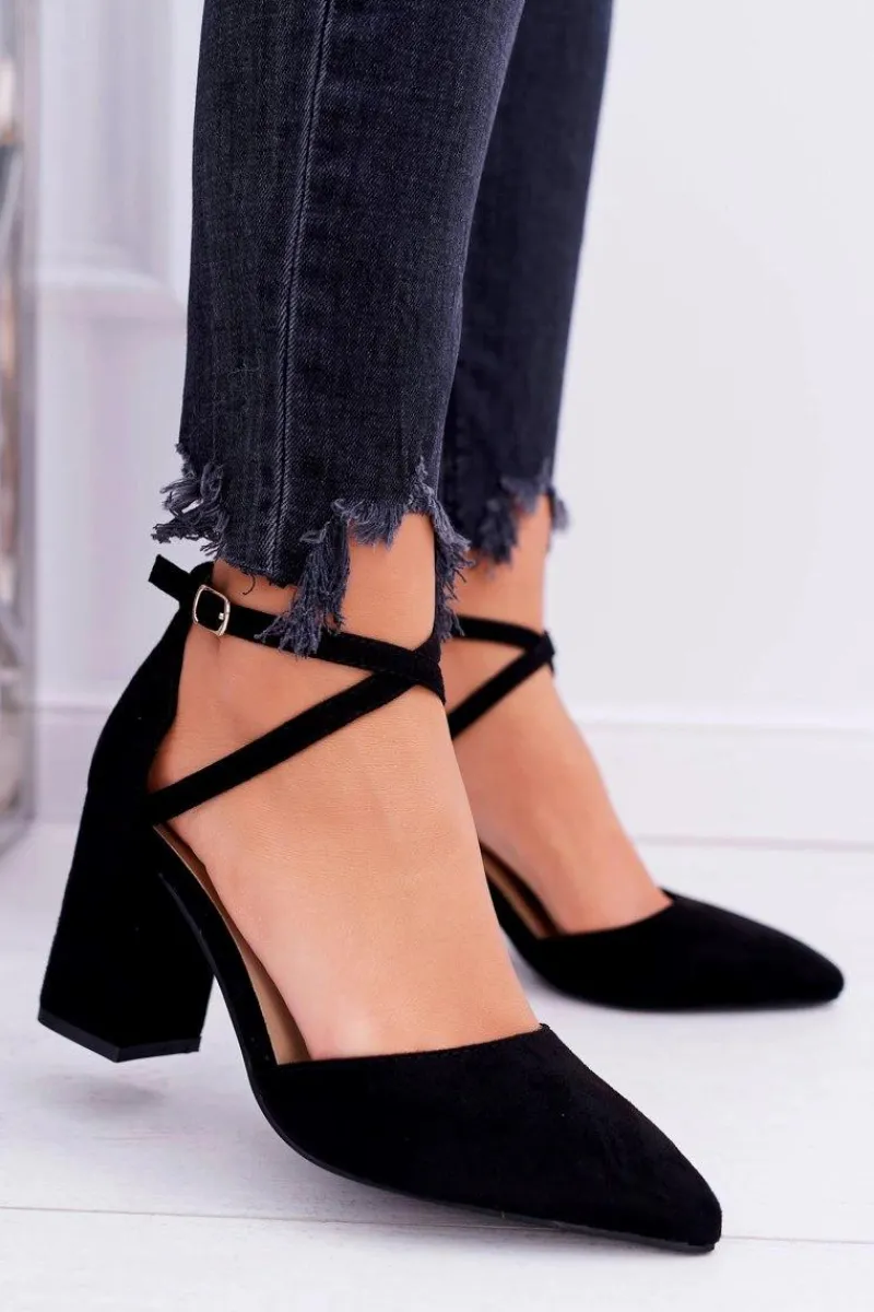 Clearance Czółenka Damskie Na Słupku W Szpic Czarne Cosmo Damskie Czółenka Zamszowe|Czółenka Na Słupku